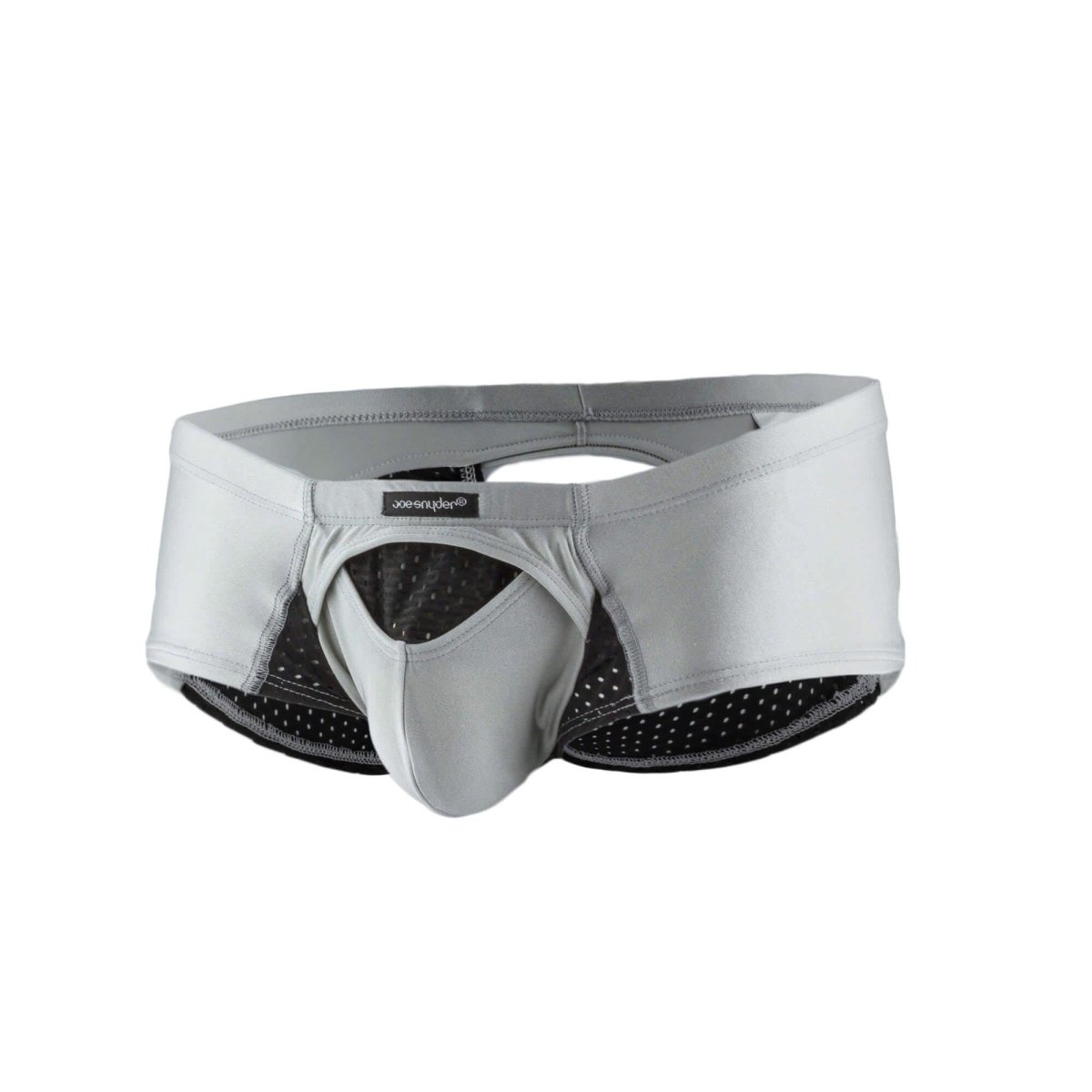 Gray men’s briefs joe snyder cheek sexiest with black mesh interior and branded waistband label