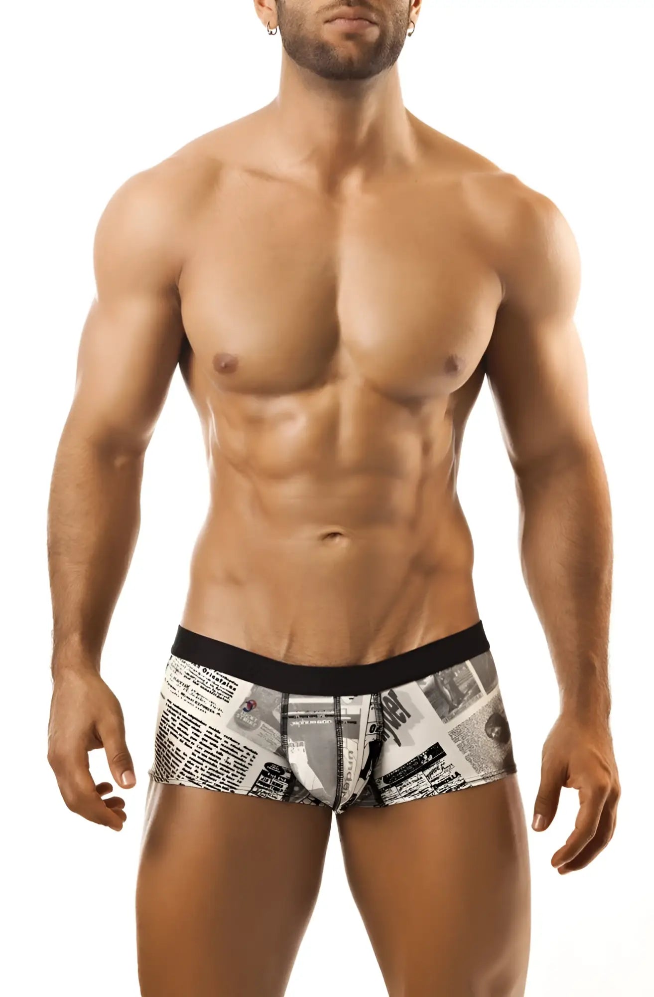 Joe snyder expression boxer jsxps01 boxer briefs with black and white newspaper print and solid black waistband