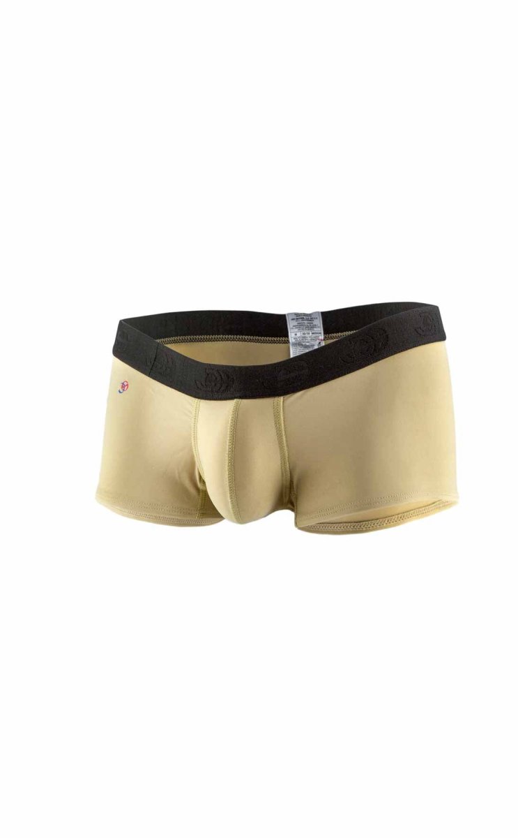 Beige joe snyder expression boxer jsxps01 men’s boxer briefs with black elastic waistband and subtle side branding