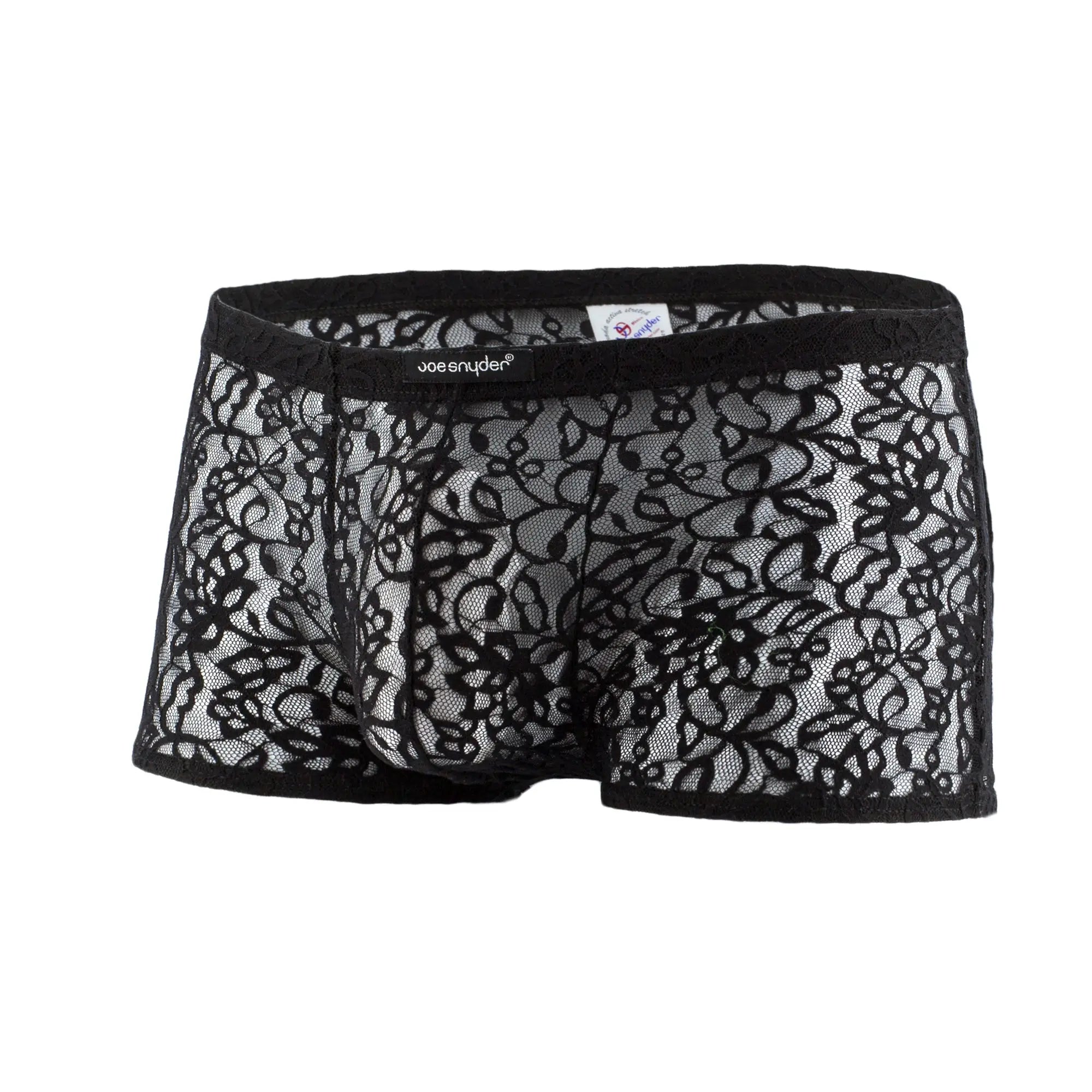Black lace men’s underwear js08-joe snyder boxer mesh with intricate floral patterns and sheer mesh design