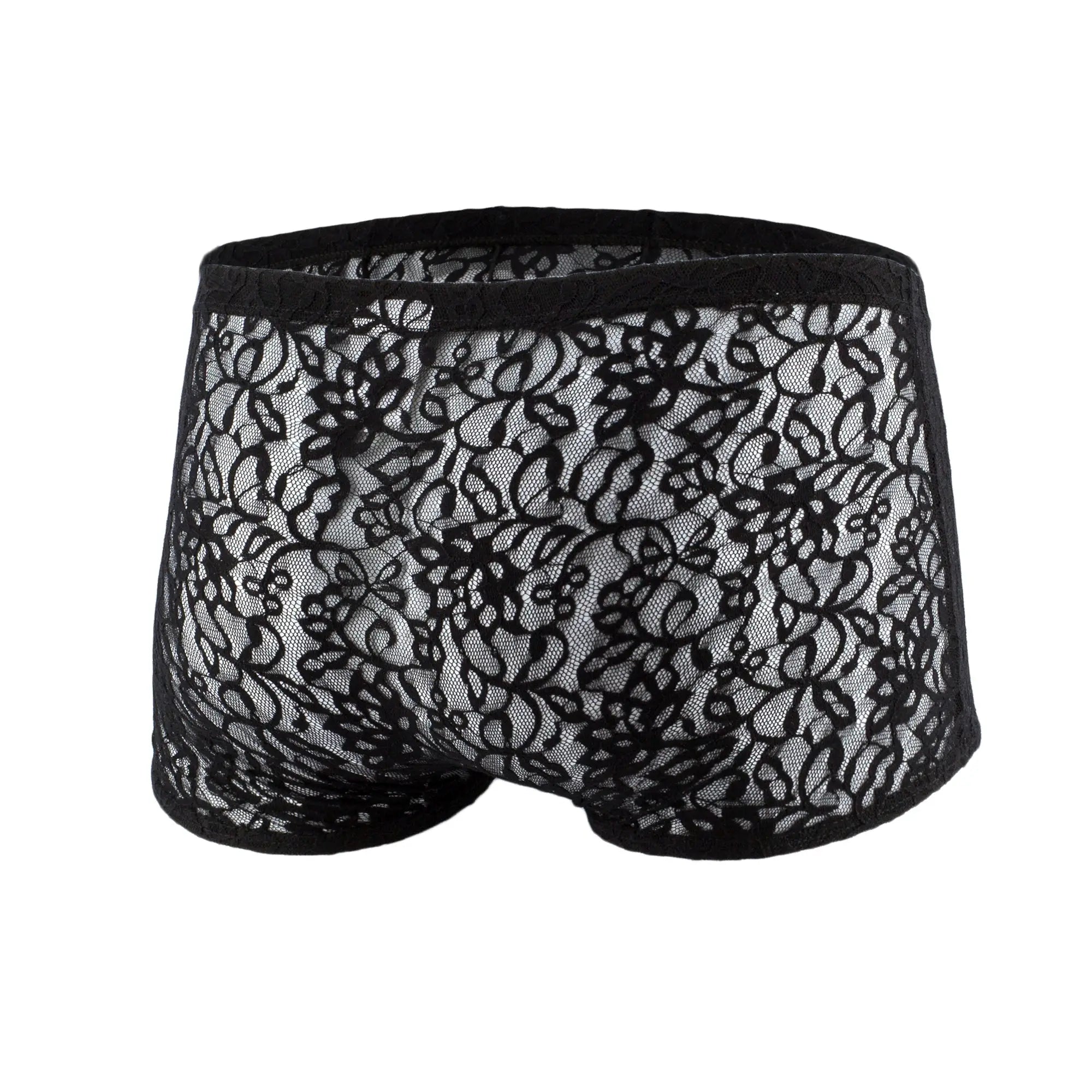 Black lace men’s underwear js08-joe snyder boxer mesh with intricate floral patterns and solid black waistband