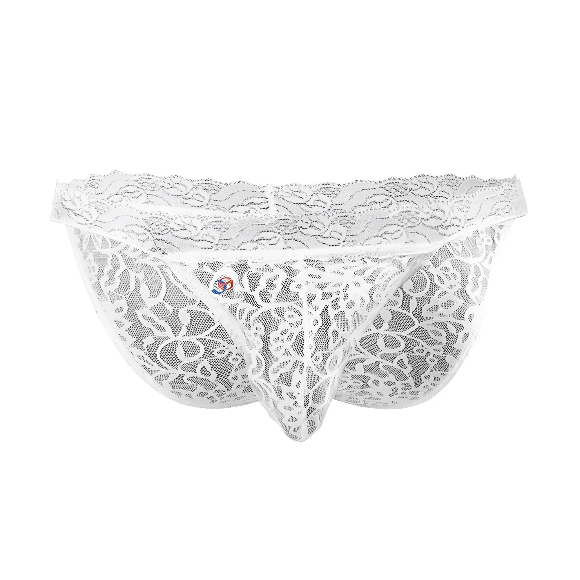 White lace thong Joe Snyder low rise bikini brief lace JSL01 with intricate floral patterns and sheer mesh design