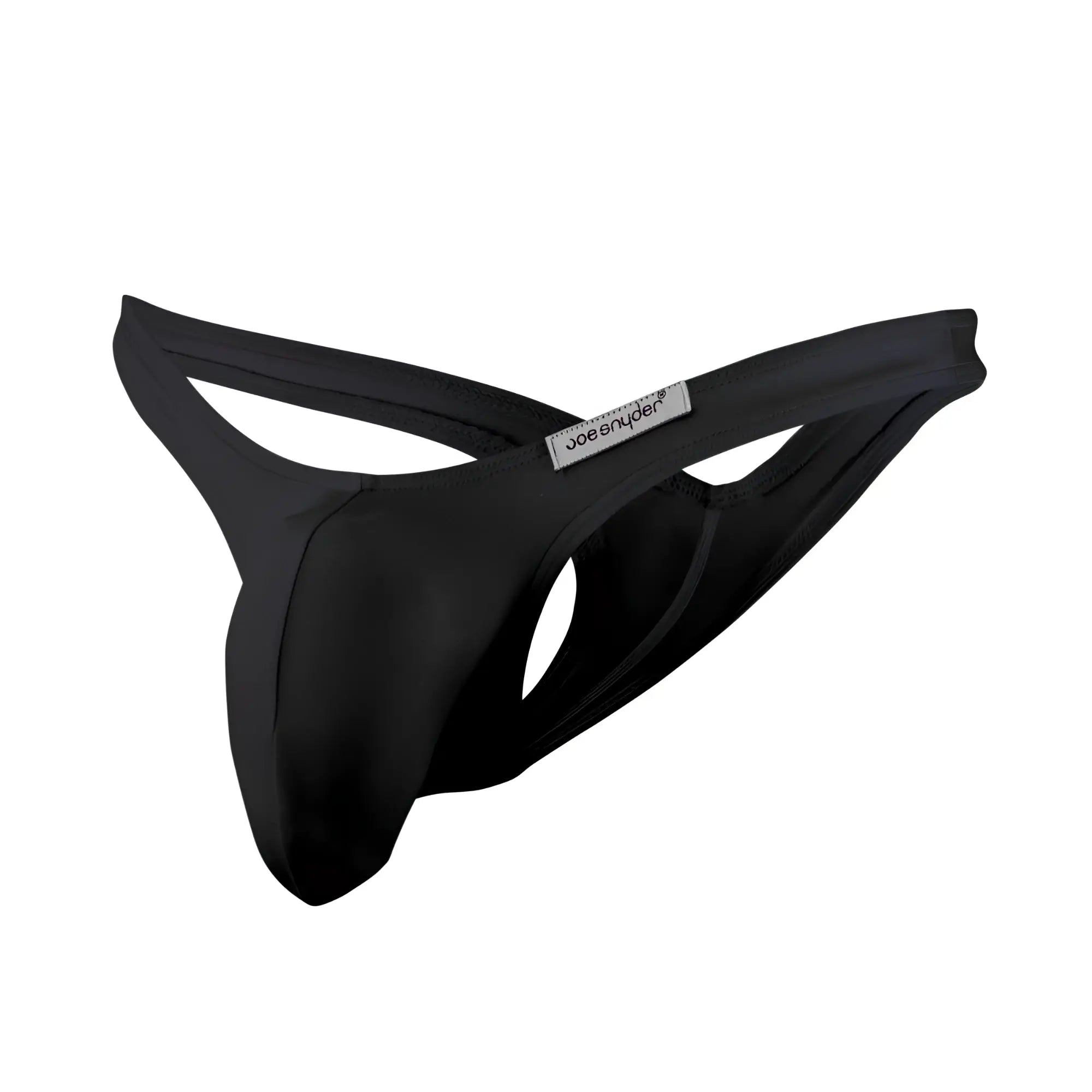 Black Joe Snyder maxi bulge thong made of smooth stretchy fabric with sleek minimalist design shown from the back