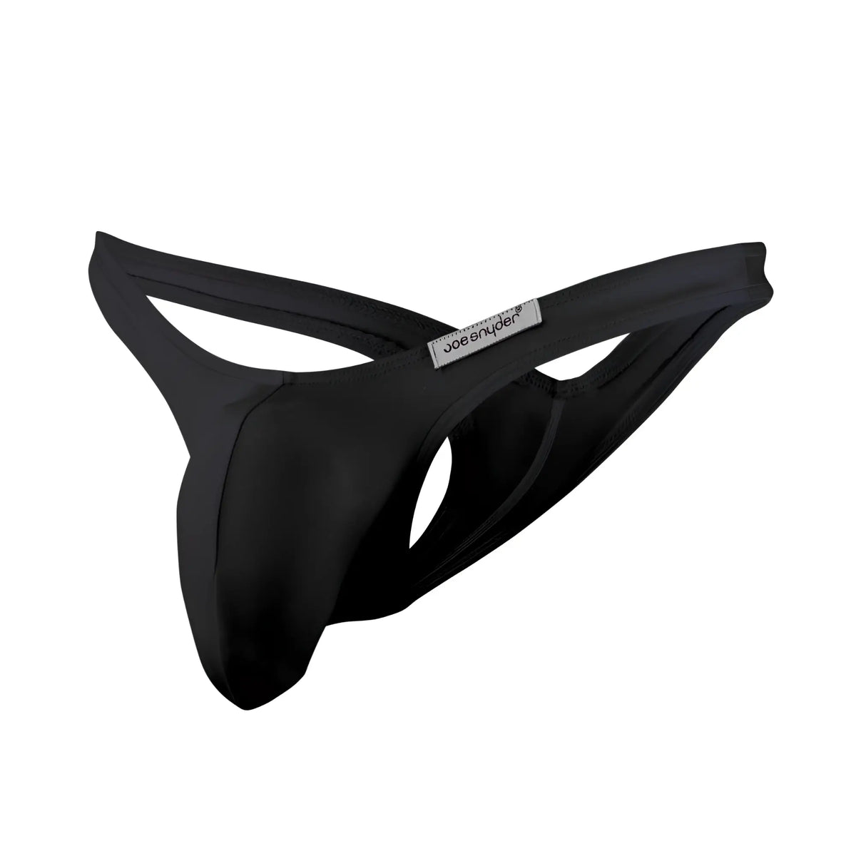 Black Joe Snyder maxi bulge thong made of smooth stretchy fabric with sleek minimalist design shown from the back