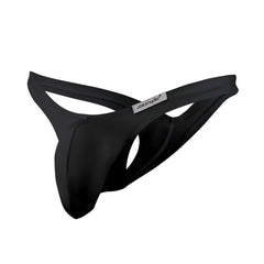 Black Joe Snyder maxi bulge thong made of smooth stretchy fabric with sleek minimalist design shown from the back