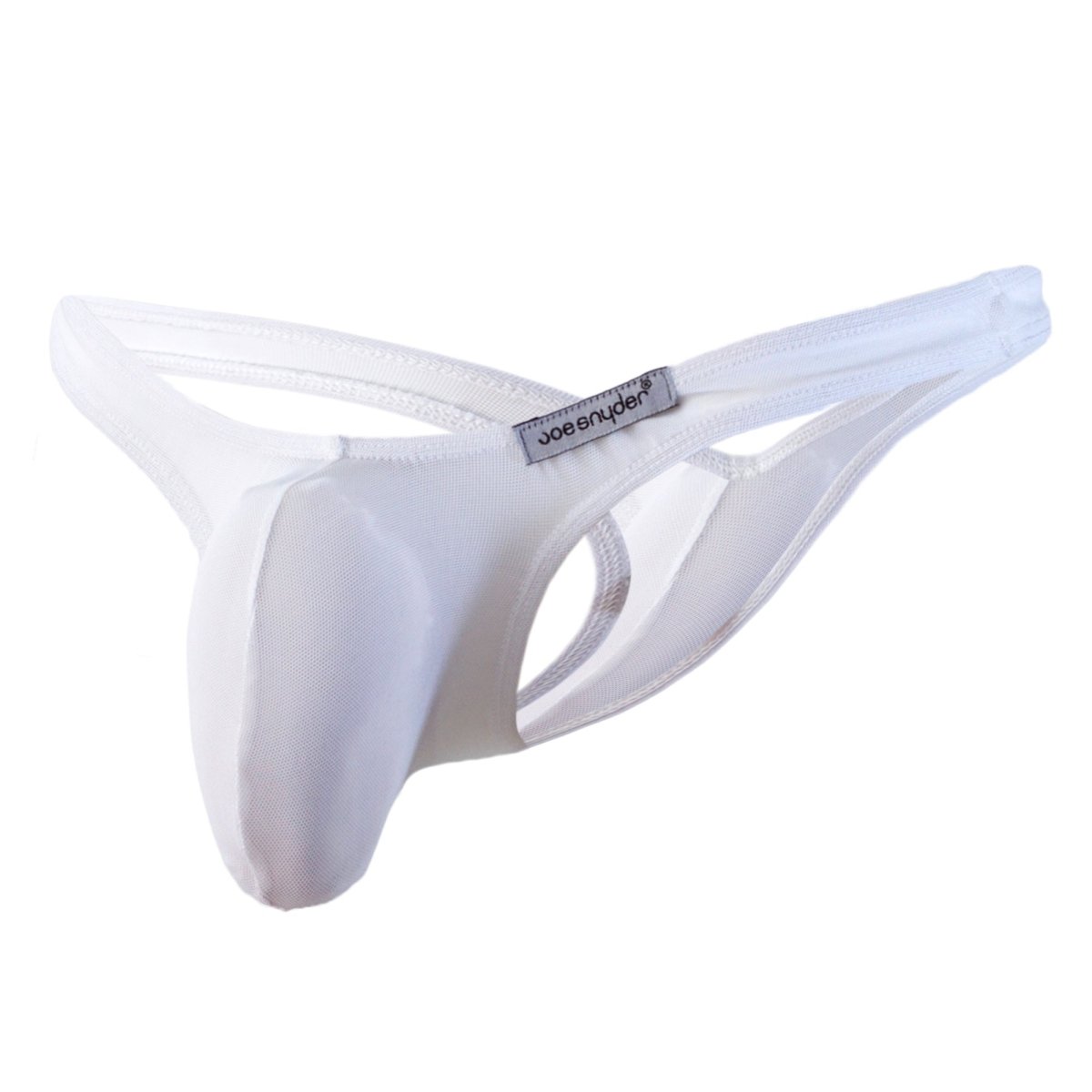White Joe Snyder maxi bulge thong made of smooth stretchy fabric with supportive design in front view