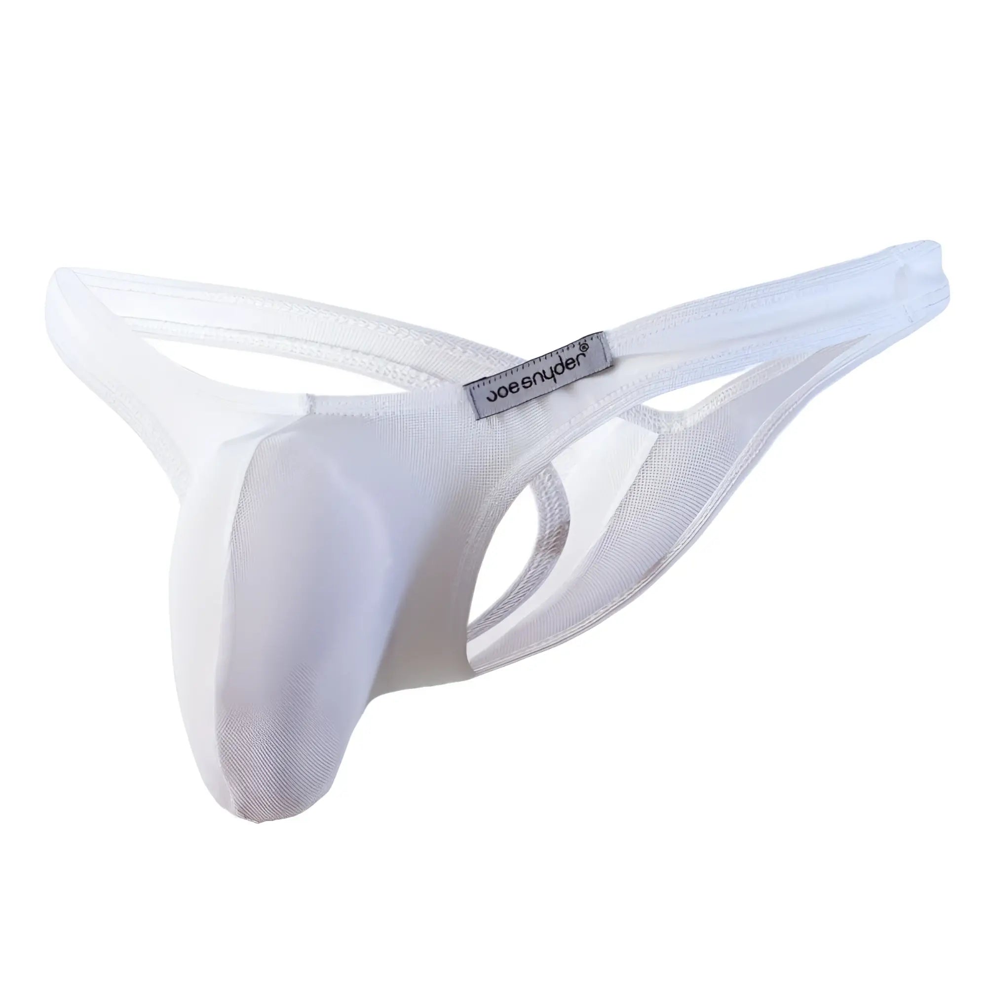 White joe synder maxi bulge thong made of smooth stretchy fabric with supportive design shown from back side