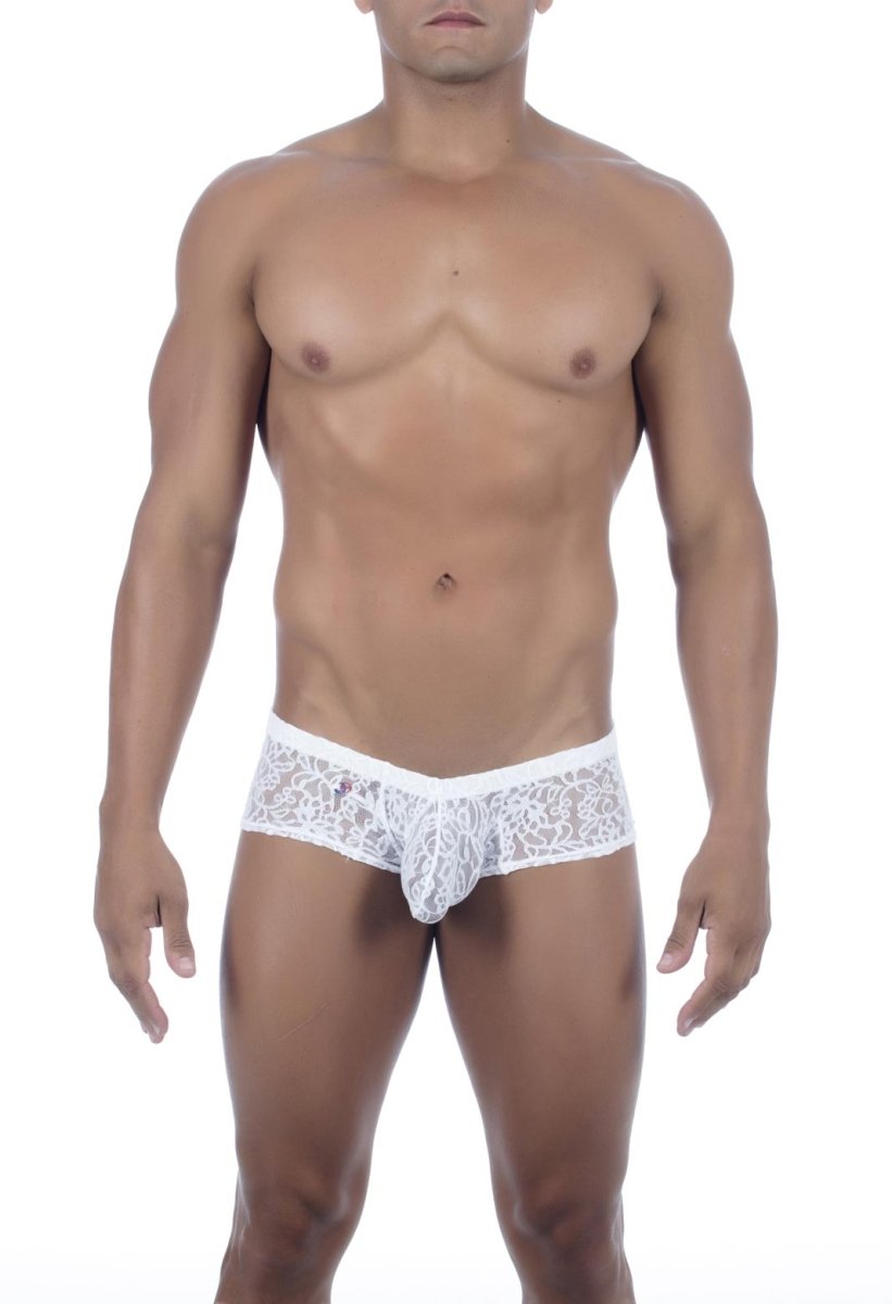 White lace men’s underwear joe snyder maxibulge cheek jsmbul05 with intricate floral pattern and central pouch design