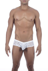 White lace men’s underwear joe snyder maxibulge cheek jsmbul05 with intricate floral pattern and central pouch design