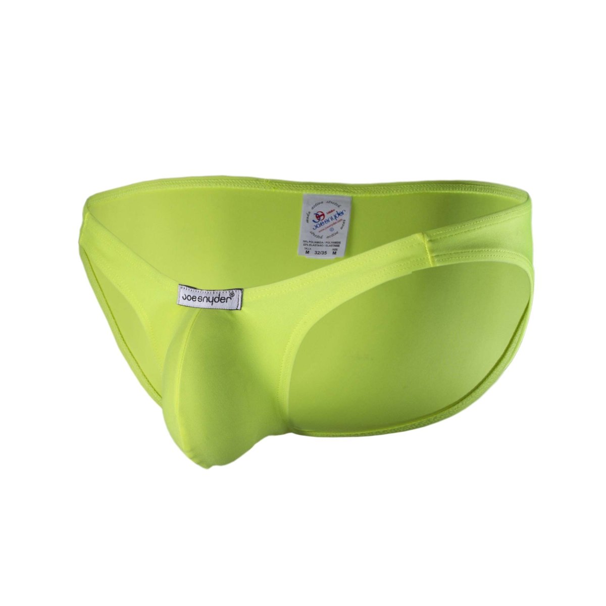 Joe snyder polyester bulge full bikini lime green men’s briefs with smooth form-fitting fabric and central pouch design