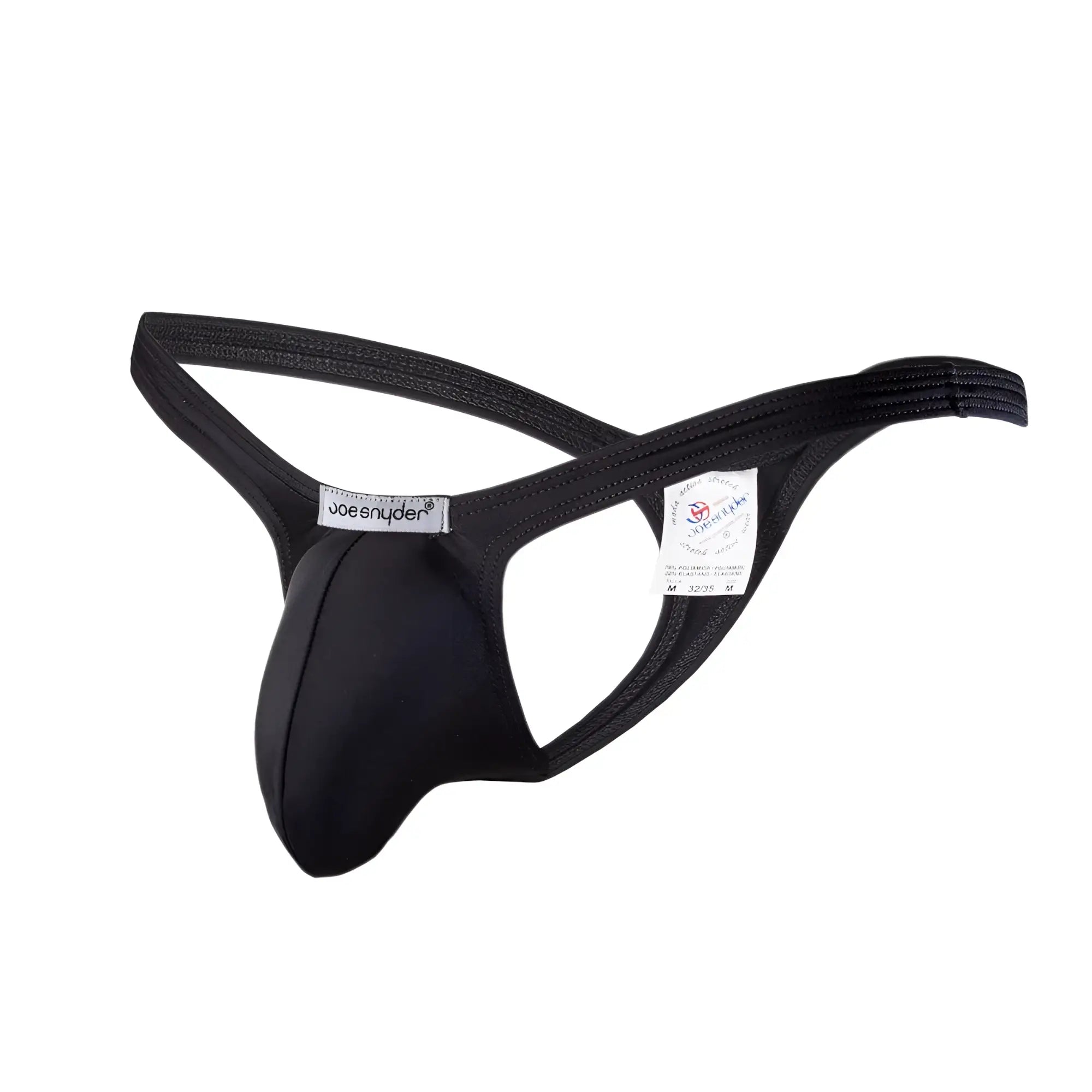 Black Joe Snyder polyester bulge tanga thong made of smooth stretchy fabric with supportive contoured design