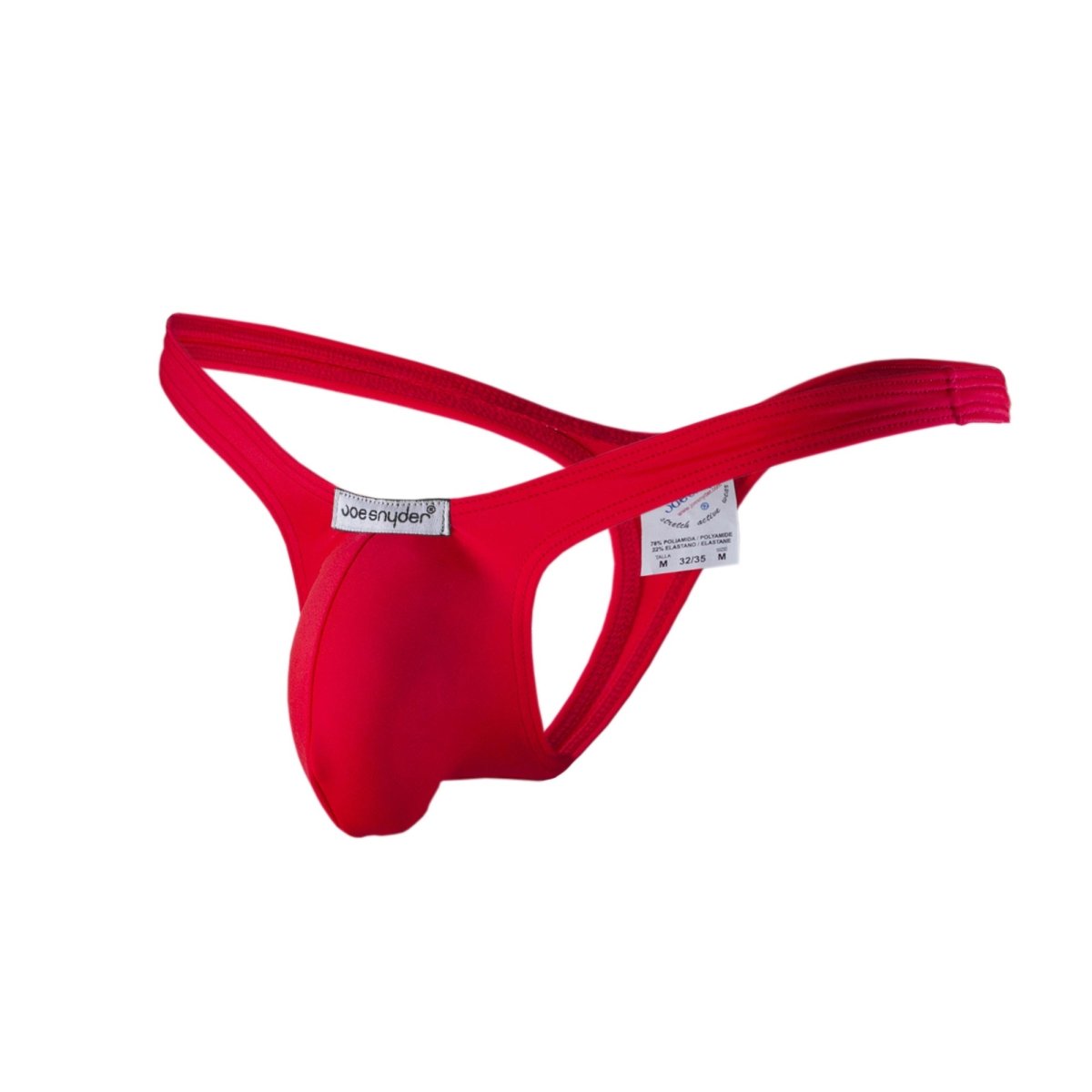 Joe Snyder polyester bulge tanga in red stretchy fabric with a supportive contoured design