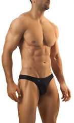 Black sleek form-fitting joe snyder print bikini classic men’s briefs with subtle front logo for comfortable wear