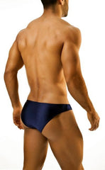 Navy blue Joe Snyder print bikini classic swim trunks made of lightweight fabric for stylish beachwear