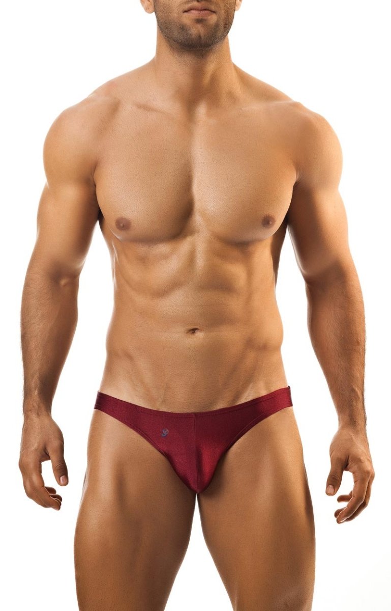 Maroon joe snyder print bikini classic athletic briefs with a subtle logo on the front for comfortable support