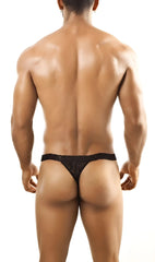 Black lace thong with a narrow waistband from joe snyder lace jsl03 shown from the back side
