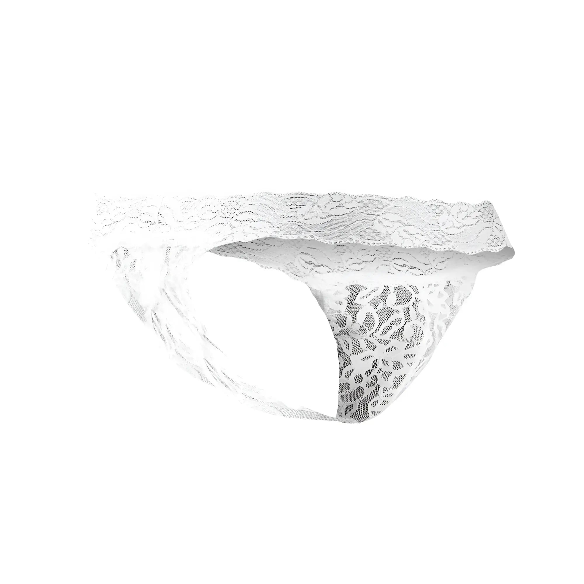 White lace thong joe snyder jsl03 with delicate floral patterns and sheer semi transparent fabric front view
