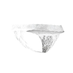 White lace thong joe snyder jsl03 with delicate floral patterns and sheer semi transparent fabric front view