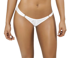 White thong bikini bottom by joe snyder women crete tanga with small decorative emblem on the front