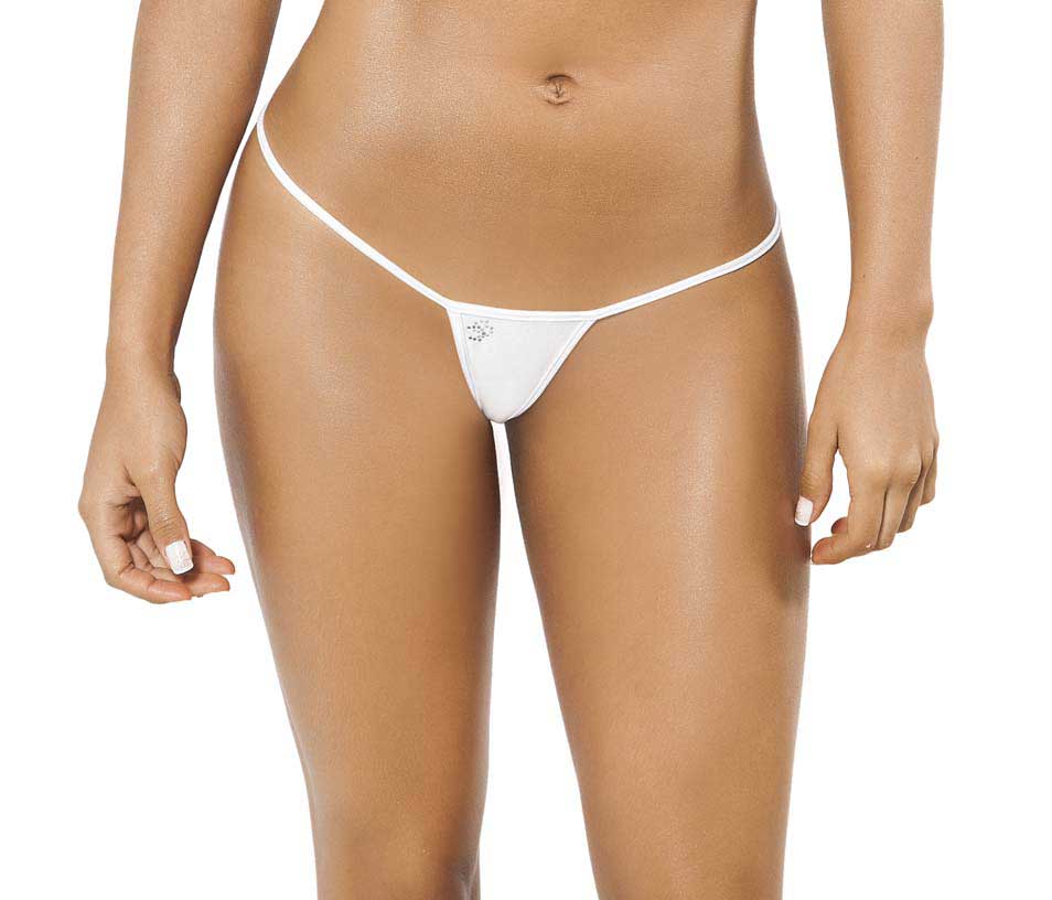 White thong Joe Snyder Women Skyros V-String with small sparkling embellishment at center front