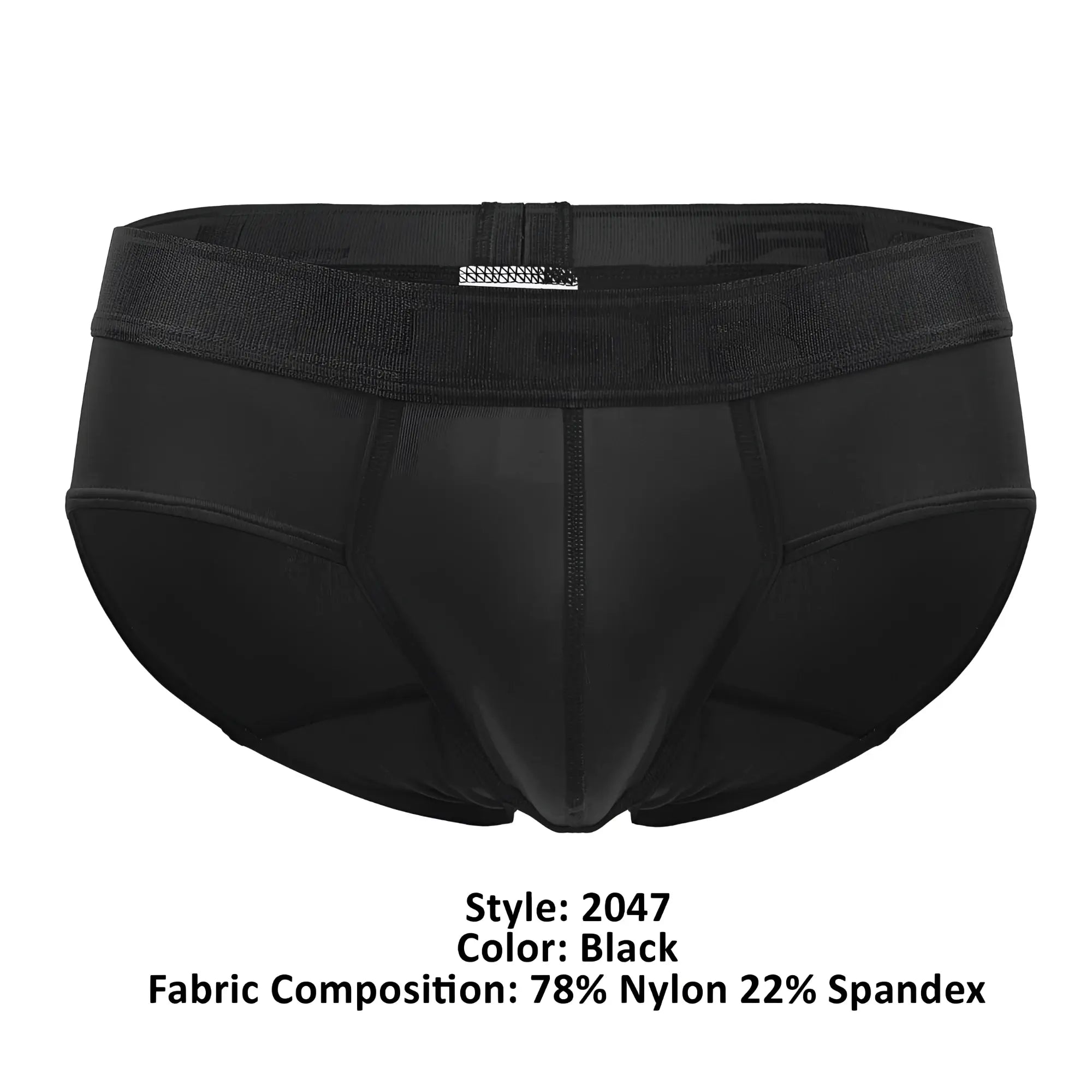 Black jor 2047 element briefs made of 78 nylon and 22 spandex with textured waistband and metallic logo