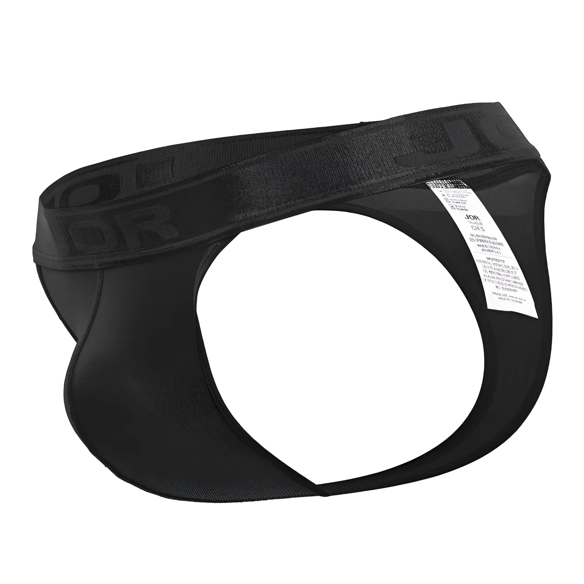 Black jor 2050 element thongs featuring smooth stretchy fabric and elastic waistband with brand logo