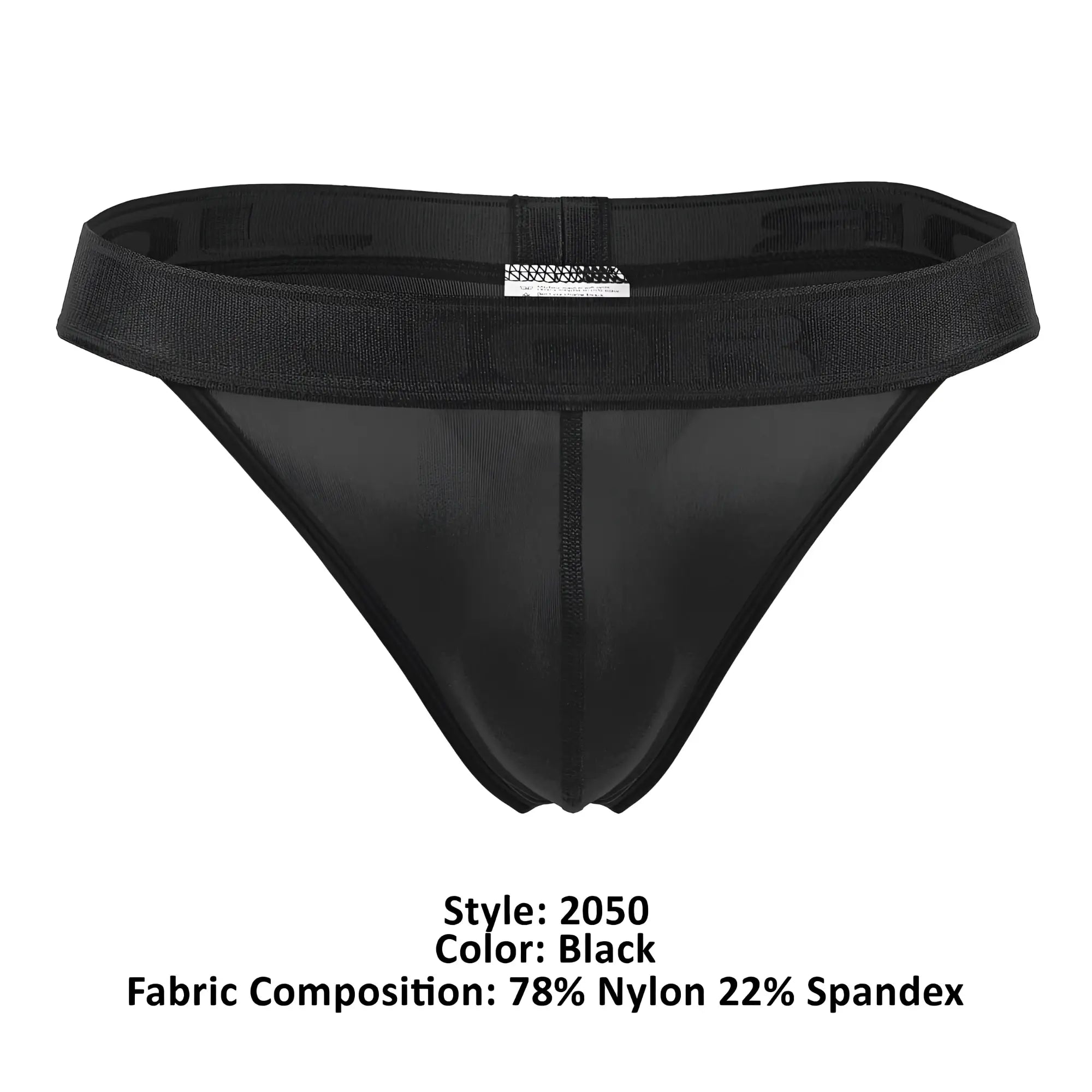 Black jor 2050 element thong made of 78 nylon and 22 spandex with a textured waistband shown from the back