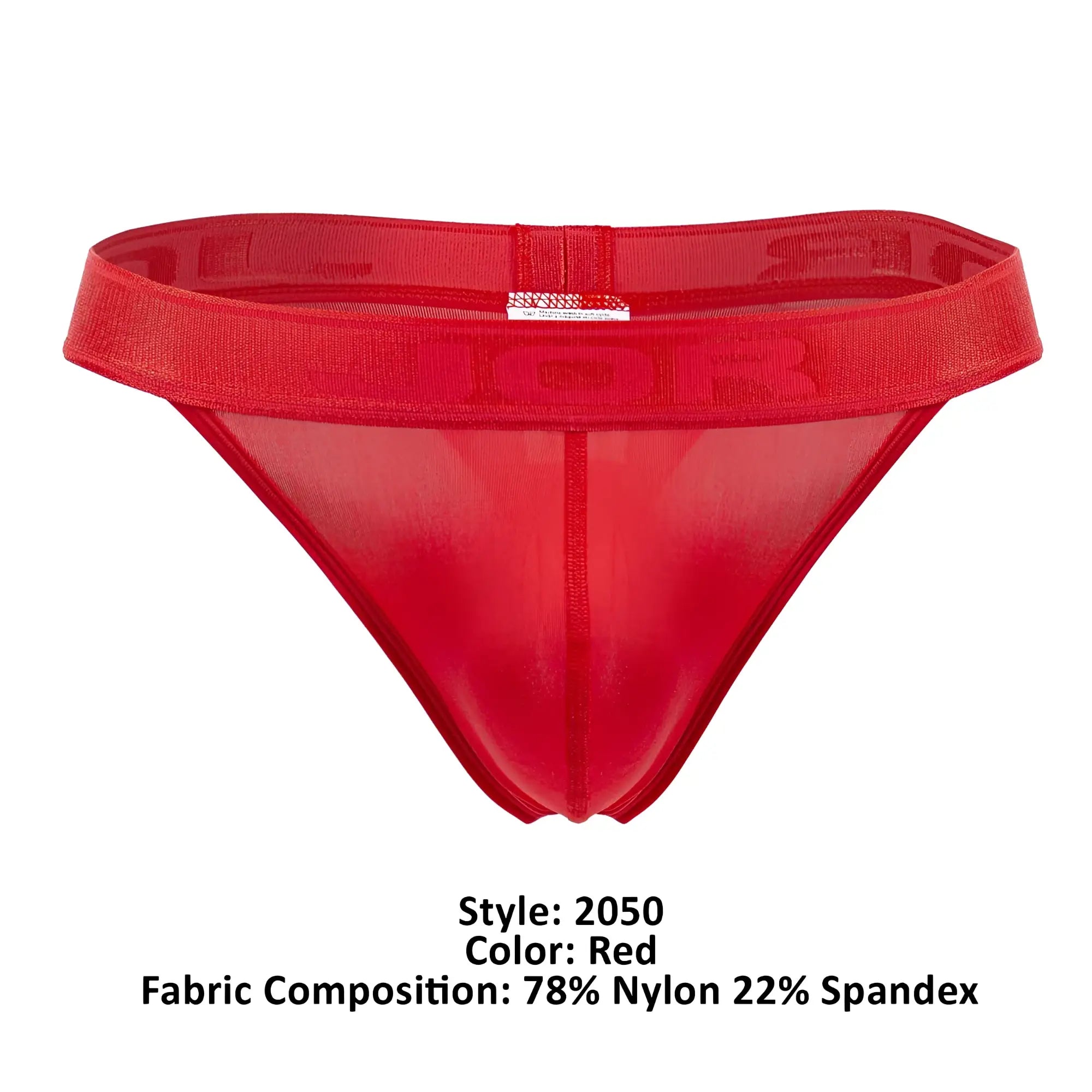 Red sheer nylon and spandex briefs with bold dior logo embroidered on the waistband in jor 2050 element thongs red