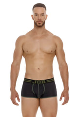 Black JOR 2056 College trunks boxer briefs with olive green trim and subtle textured pattern for comfortable wear