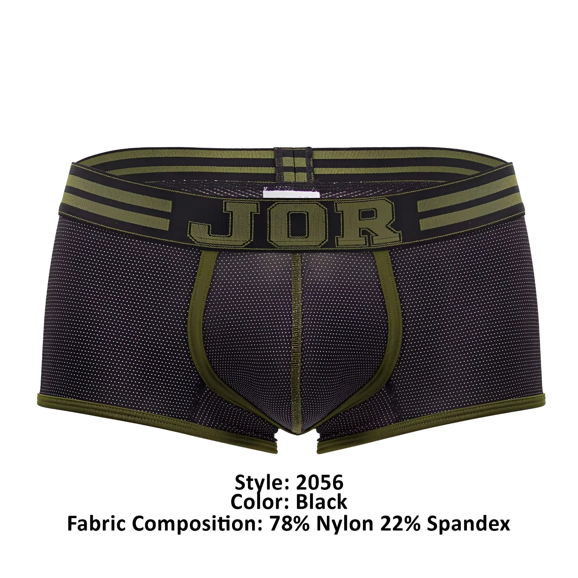 Black jor 2056 college trunks briefs with olive green trim and breathable mesh texture for comfortable wear