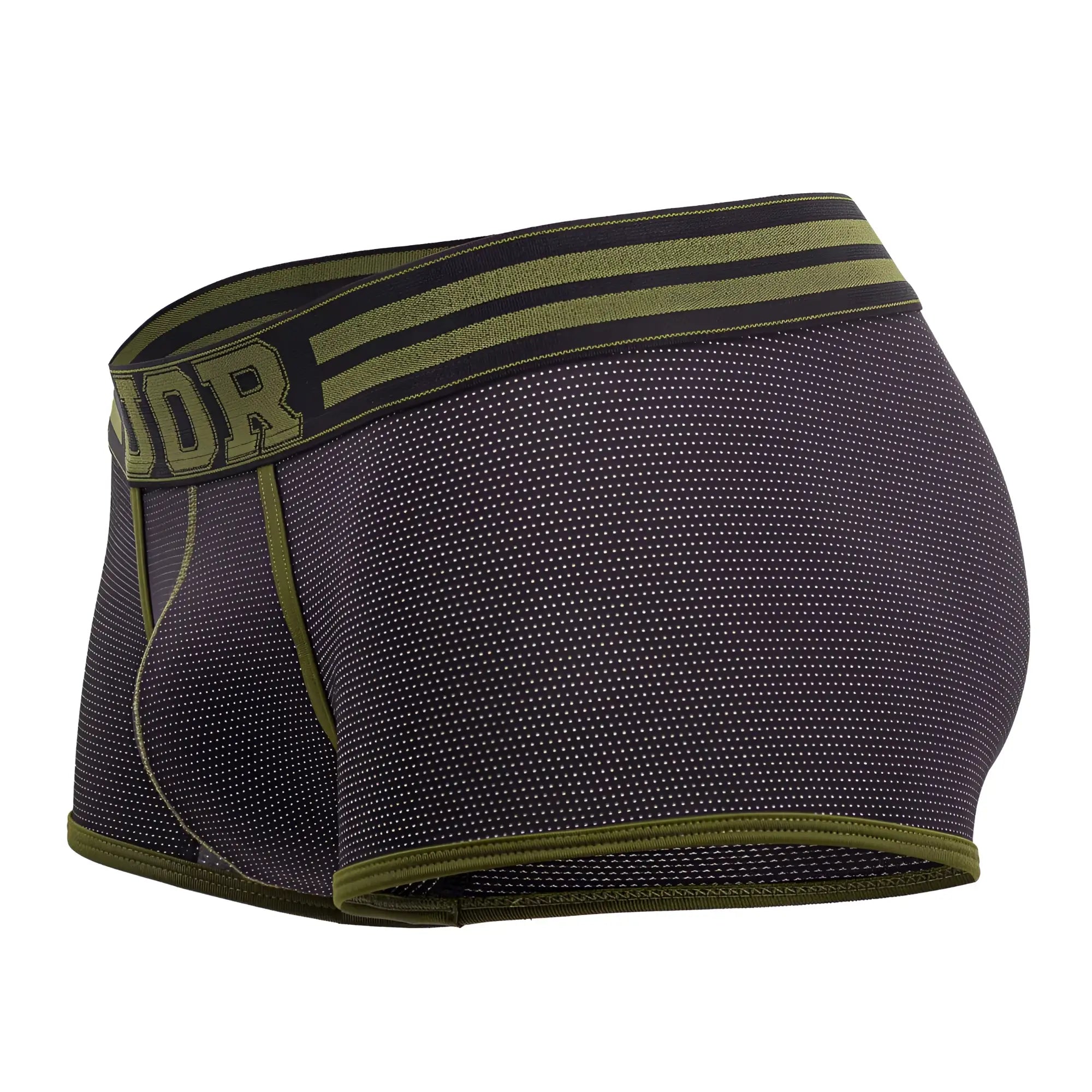Dark gray udr boxer briefs with olive green trim and subtle dotted texture in jor 2056 college trunks black color