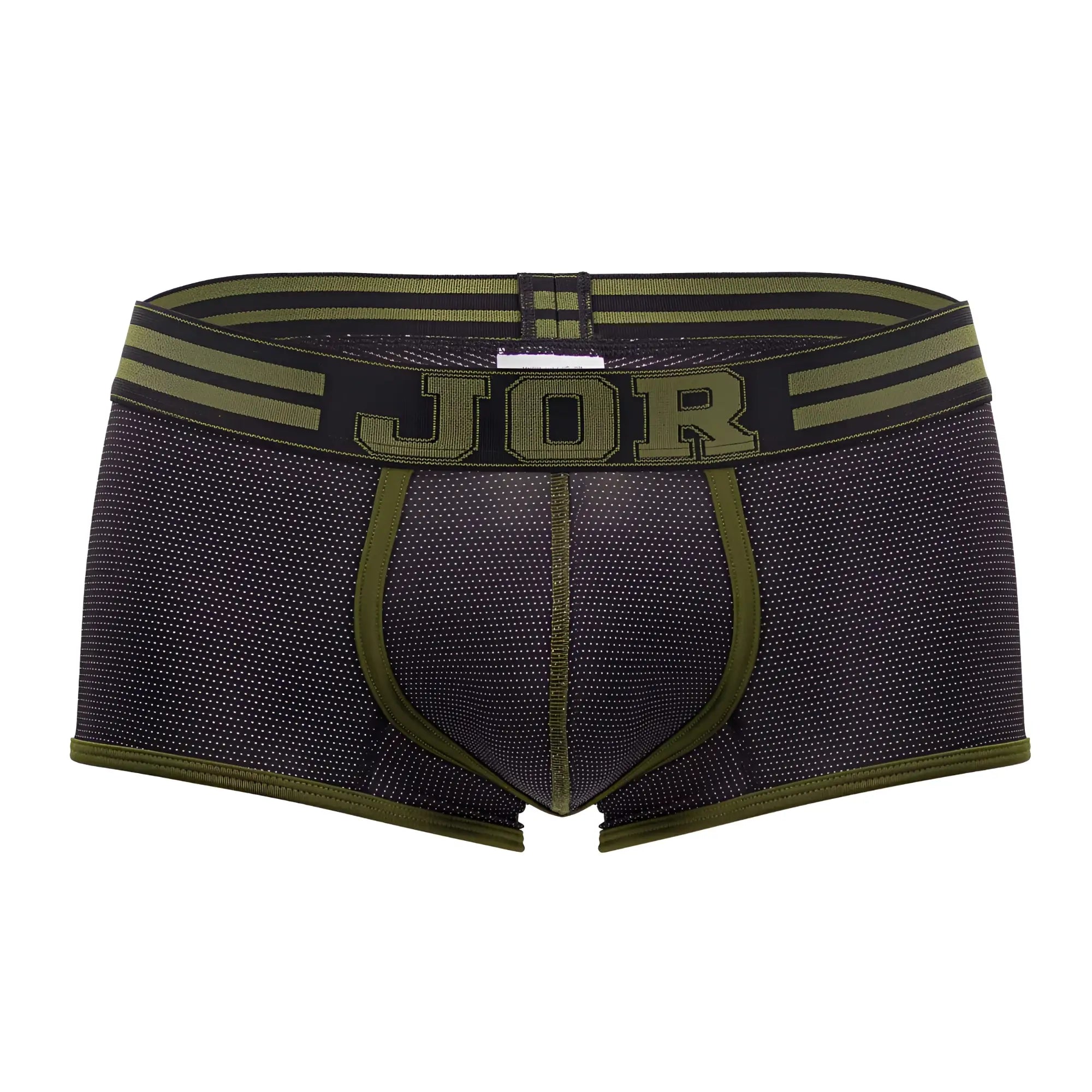Black and olive green jor 2056 college trunks men’s boxer briefs with mesh texture and striped waistband