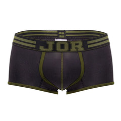 Black and olive green jor 2056 college trunks men’s boxer briefs with mesh texture and striped waistband