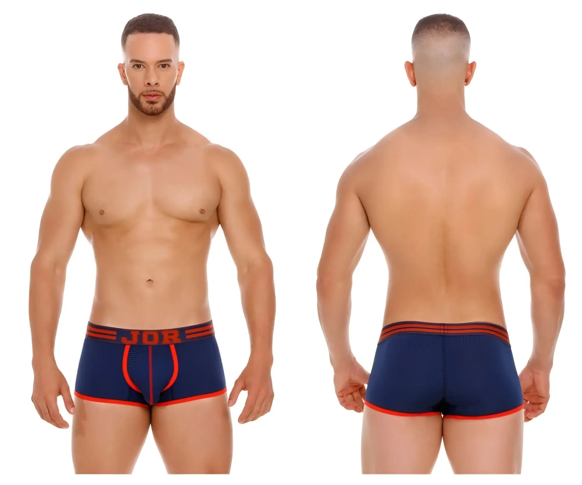 Navy blue and orange JOR 2056 college trunks athletic briefs with textured fabric and bold red trim
