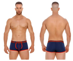 Navy blue and orange JOR 2056 college trunks athletic briefs with textured fabric and bold red trim