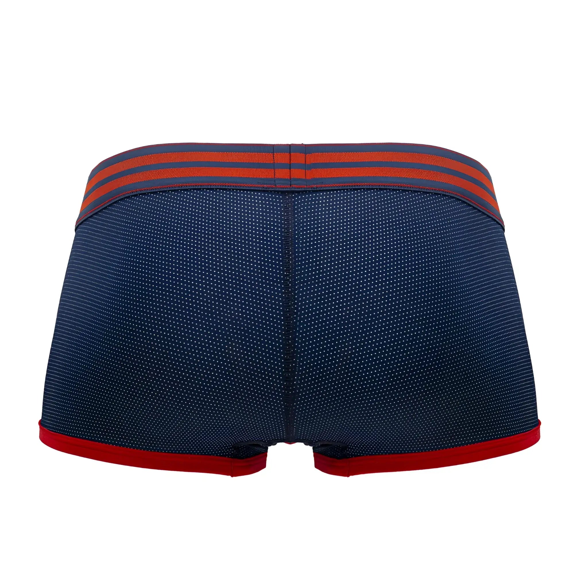 Jor 2056 college trunks navy blue briefs with red trim and subtle white dot pattern on fabric front view
