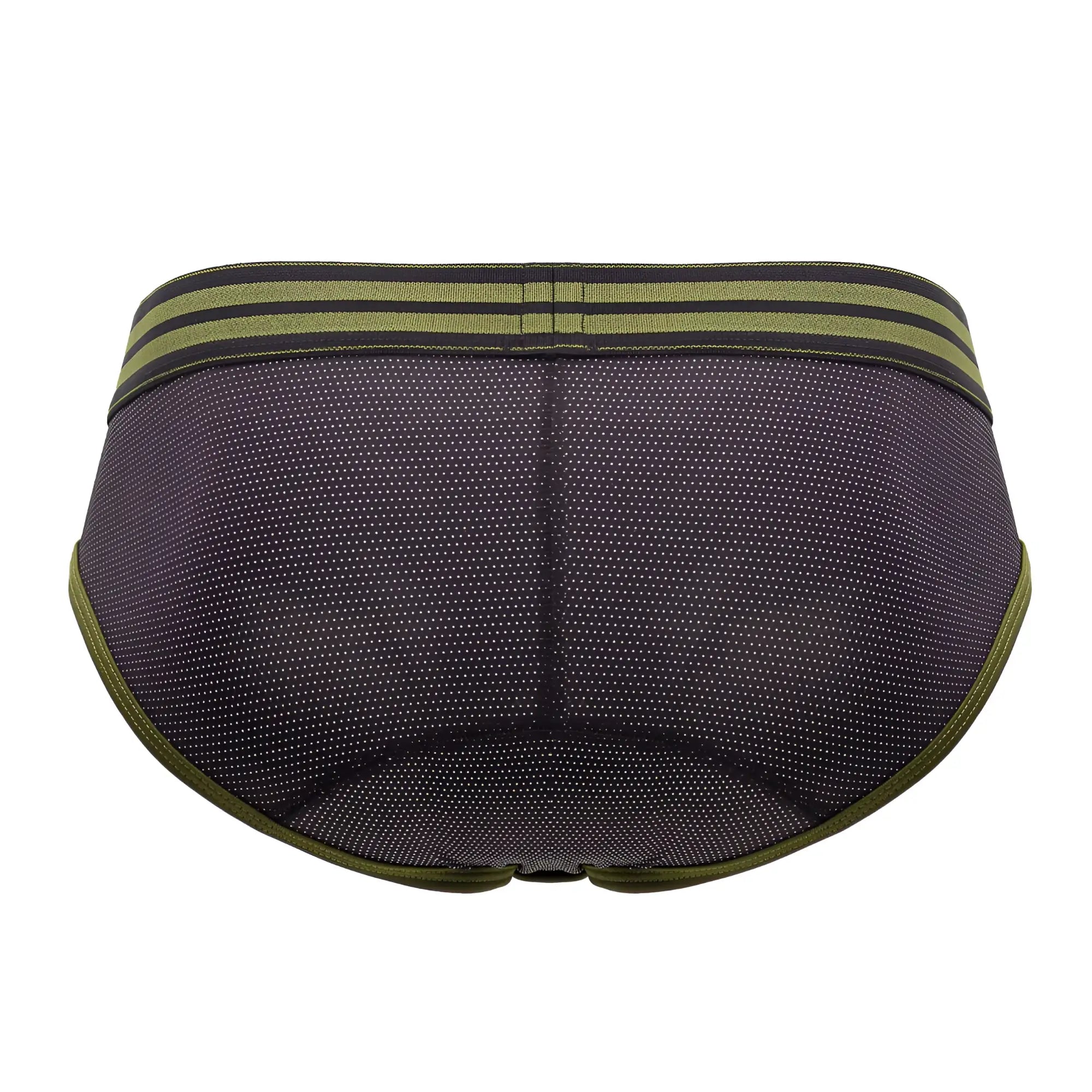 Dark gray mesh jor 2057 college briefs with olive green trim and two waistband stripes in black color