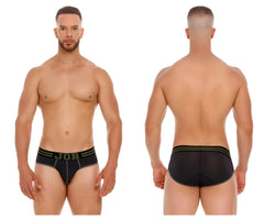 Black jor 2057 college briefs with olive green trim made of textured mesh fabric for breathable comfort