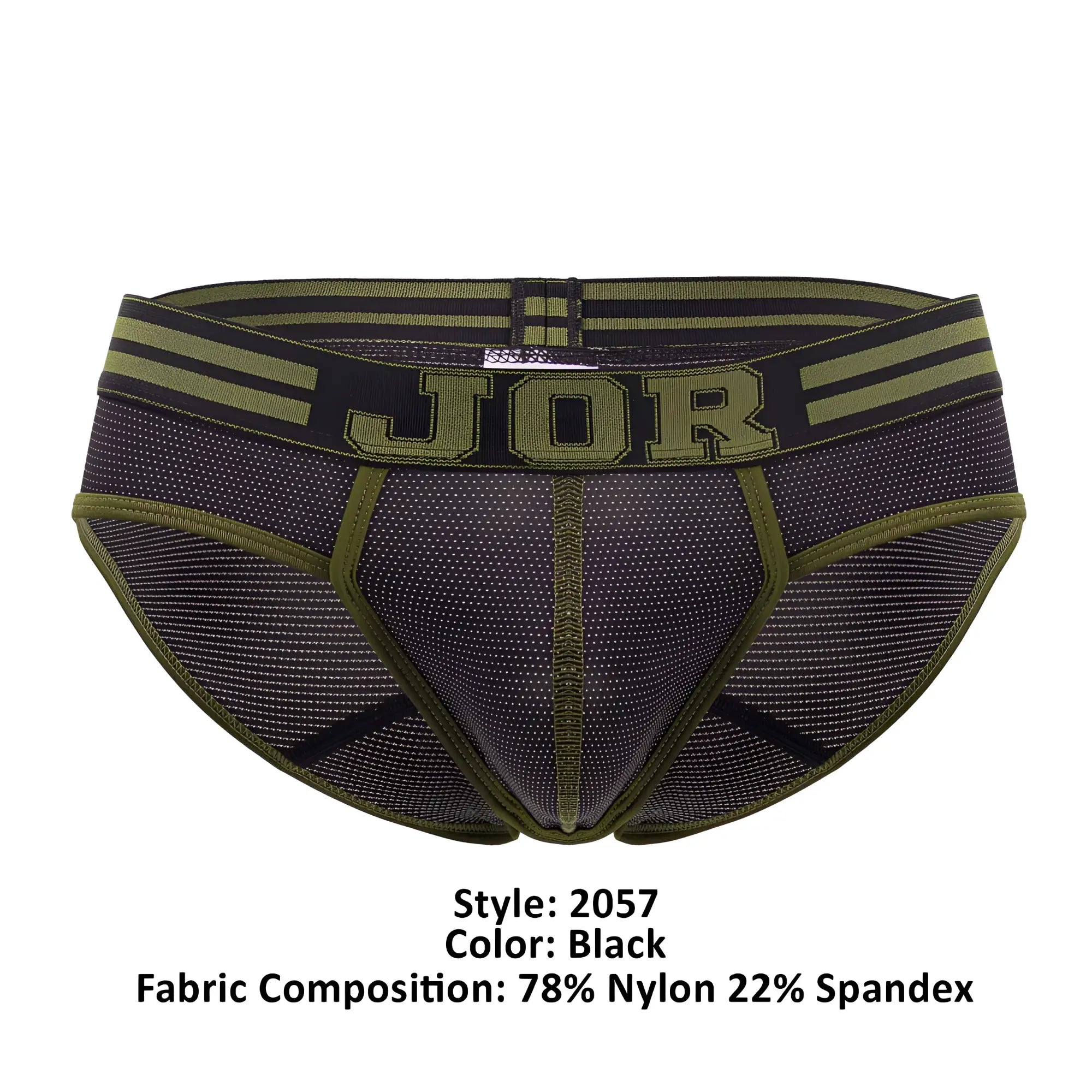 Black and olive green jor 2057 college briefs with mesh fabric design for athletic use