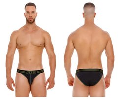 Black jor 2058 college bikini briefs with olive green striped waistband and textured fabric front view