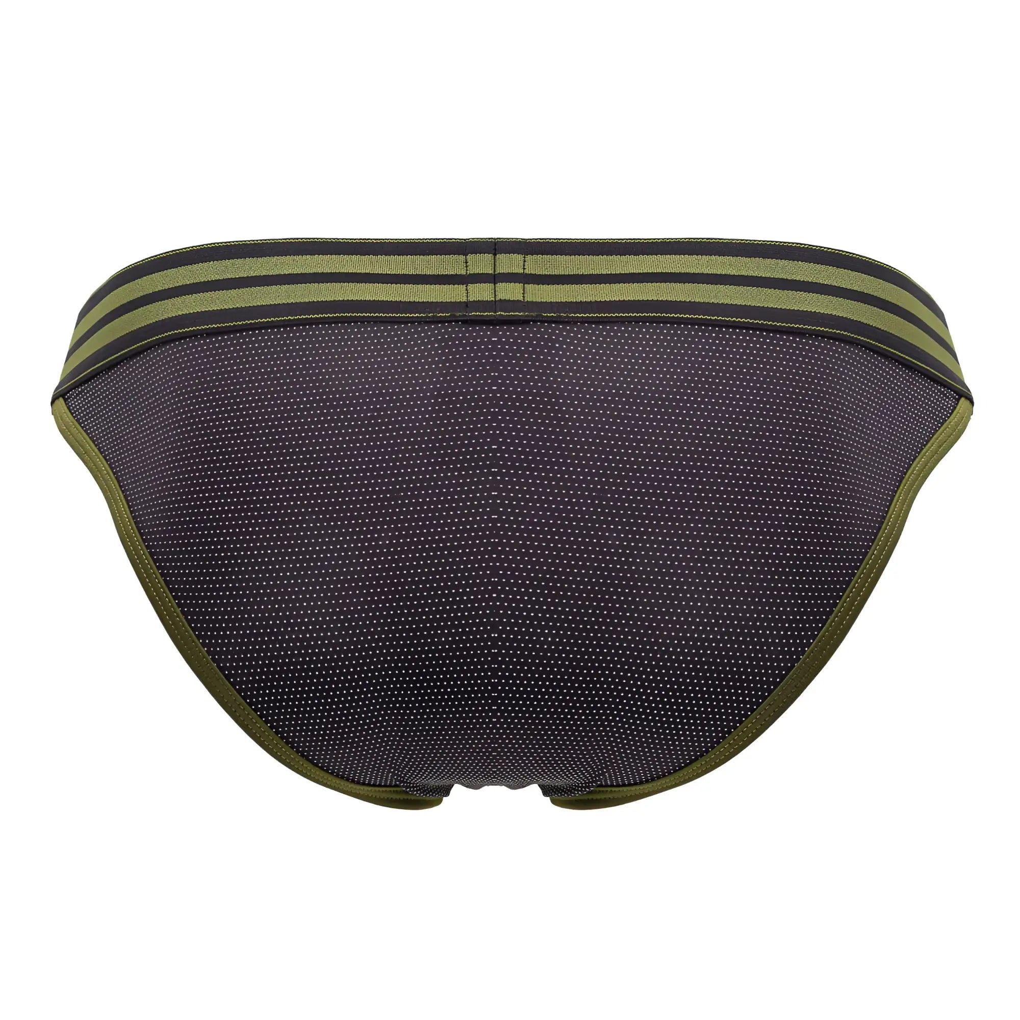 Black and olive green JOR 2058 College bikini briefs with textured mesh fabric and striped waistband