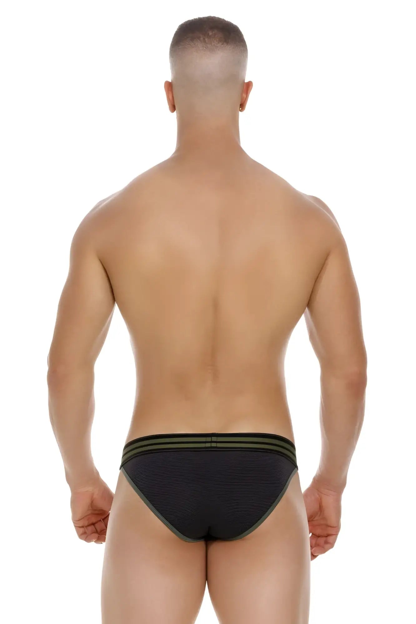 Black textured briefs with olive green trim jor 2058 college bikini color black front view