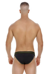Black textured briefs with olive green trim jor 2058 college bikini color black front view