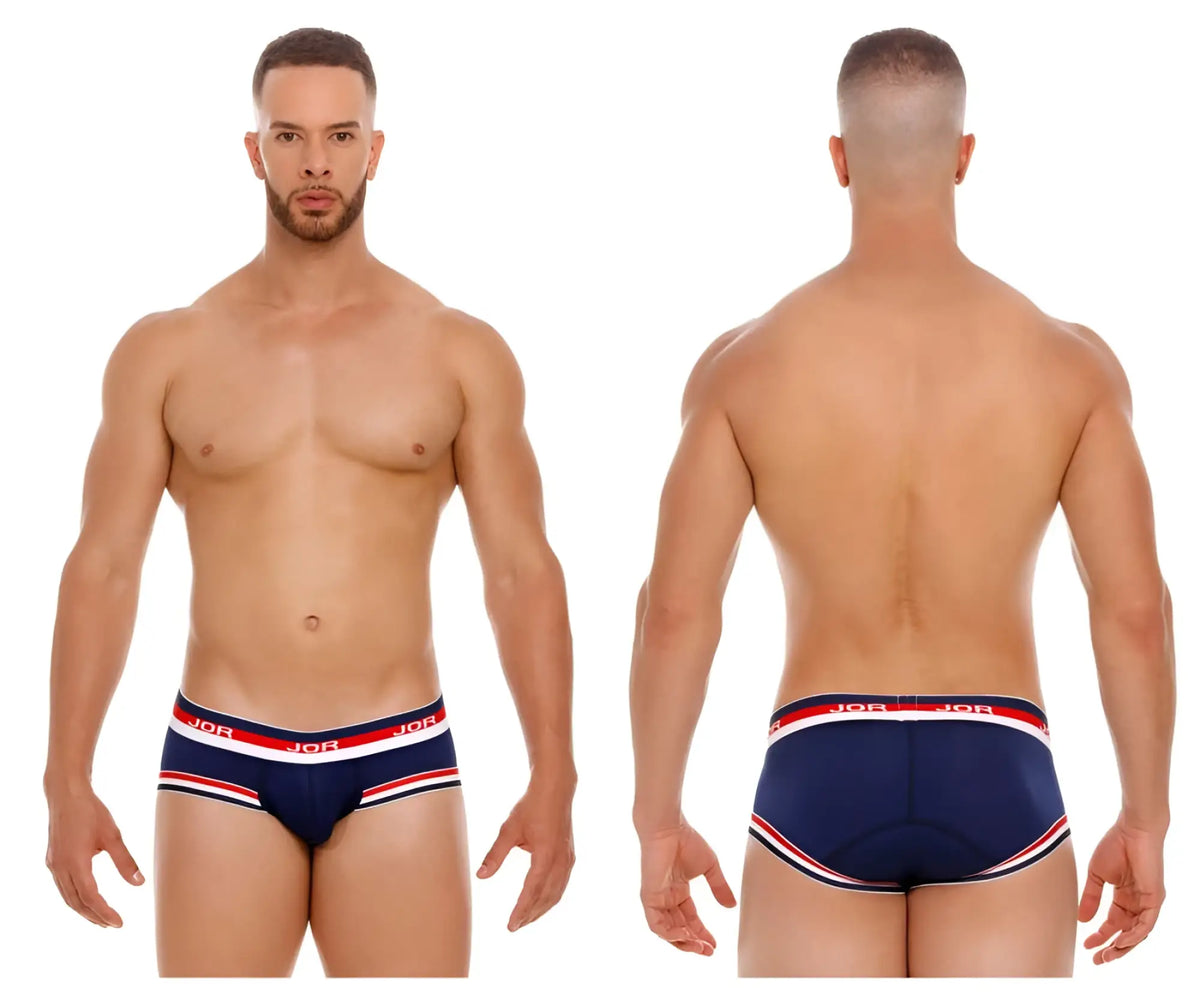 Navy blue jor 2062 sailor briefs for men with red and white striped waistband in breathable fabric