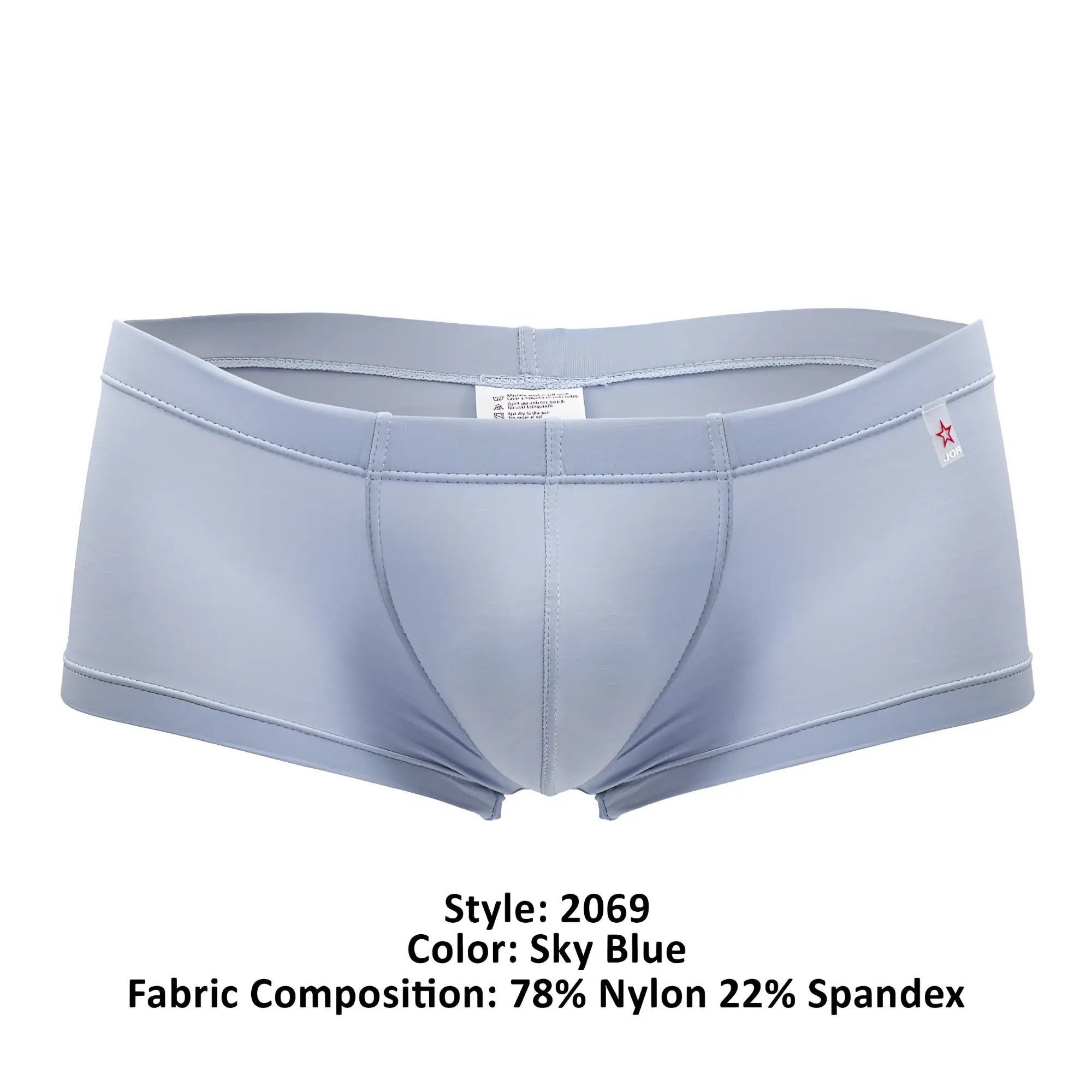 Sky blue jor 2069 orion trunks men’s briefs made of 78 percent nylon and 22 percent spandex front view