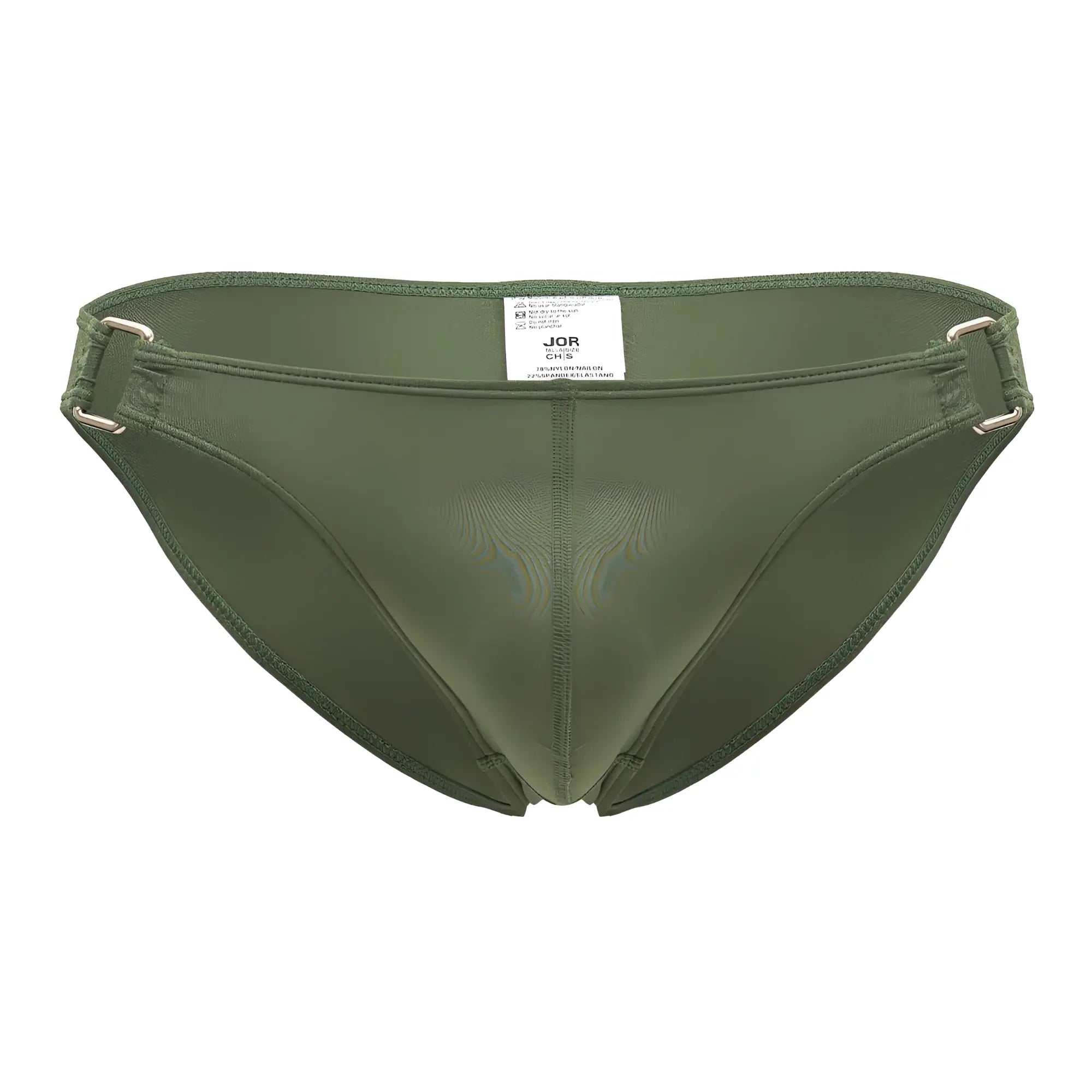 Olive green jor 2072 titan bikini briefs with metallic side clasps in breathable fabric for comfortable wear