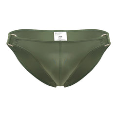 Olive green jor 2072 titan bikini briefs with metallic side clasps in breathable fabric for comfortable wear