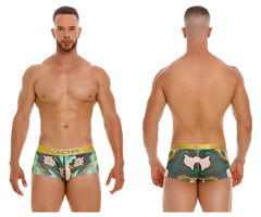 Green and white patterned jor 2080 dublin trunks boxer briefs with gold waistband and jor brand logo