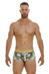 Men’s jor 2080 dublin trunks tropical print briefs with yellow waistband and green white black floral design
