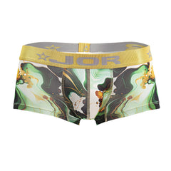 Jor 2080 Dublin trunks vibrant green and black abstract marbled boxer briefs with yellow elastic waistband